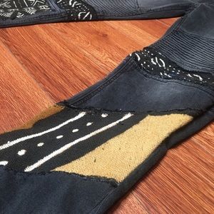 Custom Black denim and mudcloth motorcycle jeans